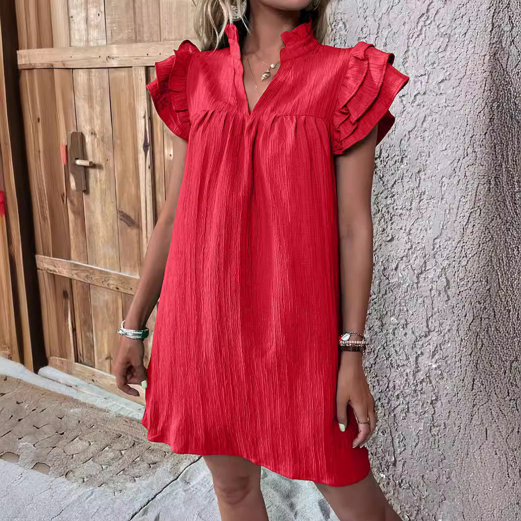 Robe à col en V à manche courte