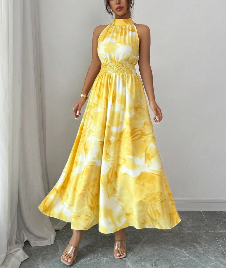 Robe sans manches cintrée à la taille avec des volants