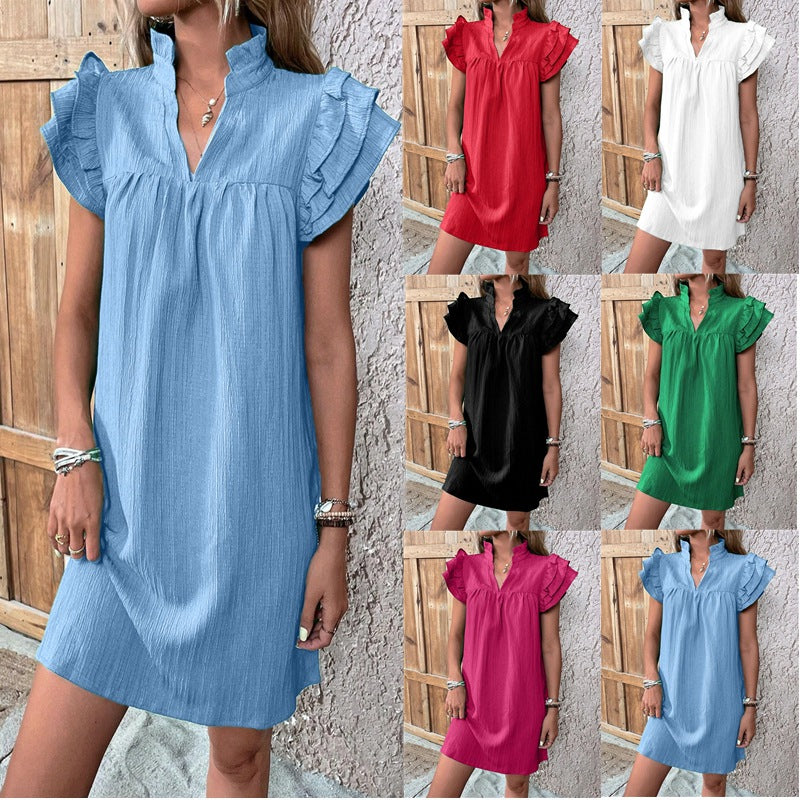 Robe à col en V à manche courte