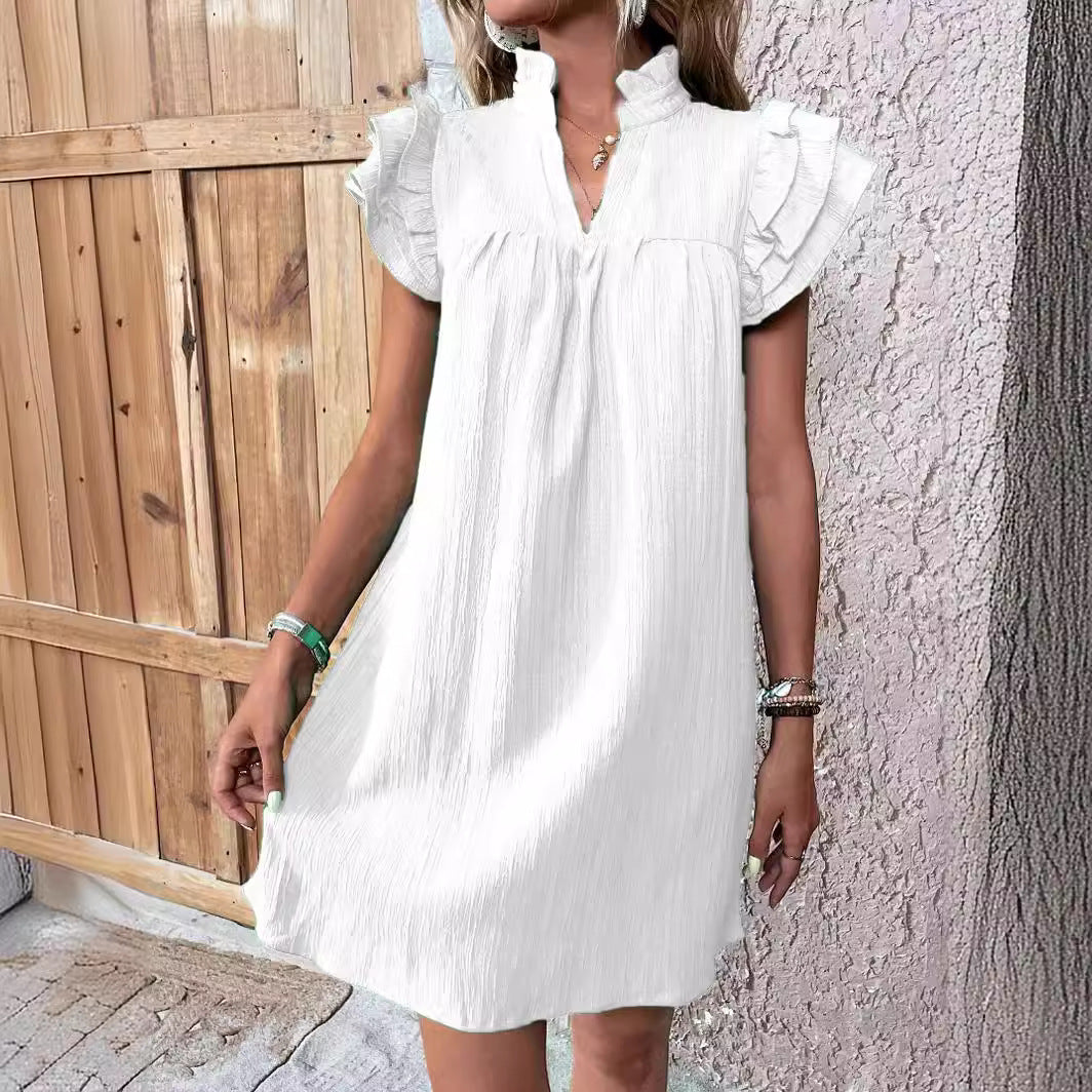 Robe à col en V à manche courte
