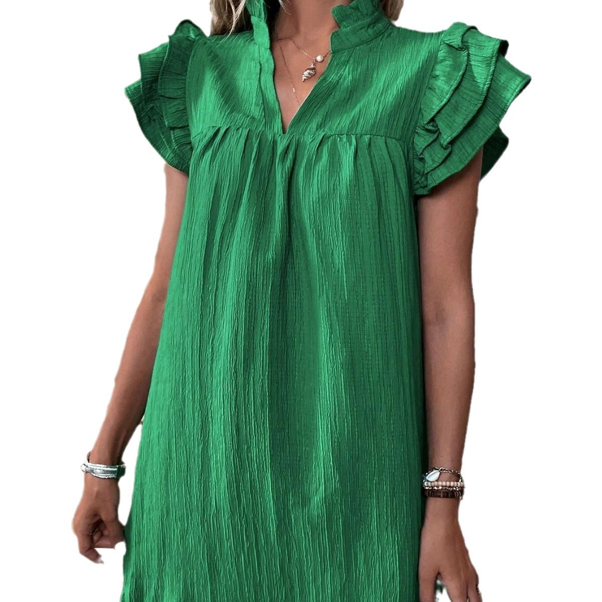 Robe à col en V à manche courte